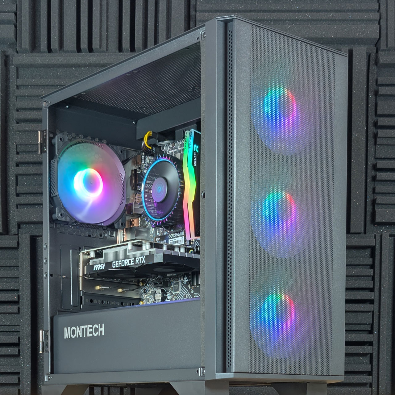 montech air 100 custom prebuilt desktop gaming pc closeup