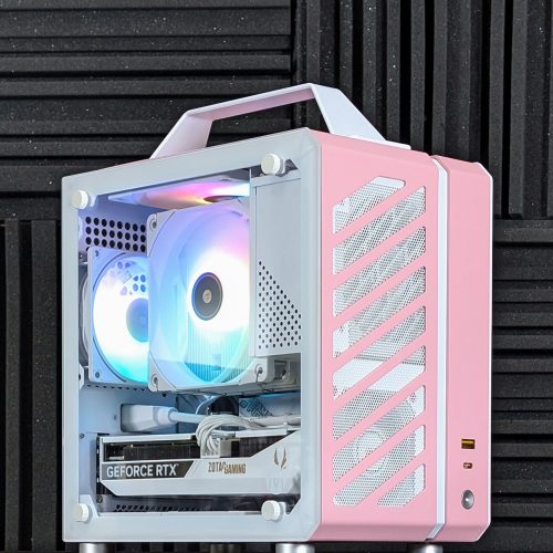 mechanic master c24 pink custom prebuilt sff mini itx gaming pc closeup
